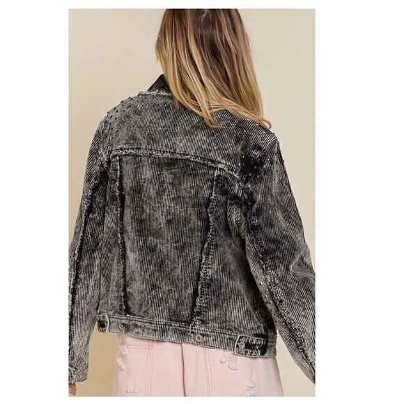 CORDUROY Relaxed Fit Studded Jacket in Stone Black - Picture 6 of 16